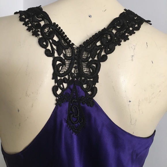 Dark Purple Silk flared tank with black crochet racerback - Picture 5 of 6
